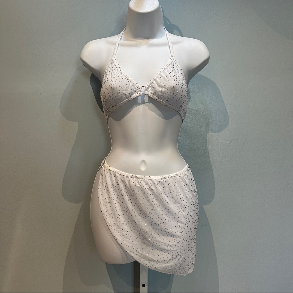 Leg Avenue White Rhinestone-Embellished 3-Piece Set Large NWOT